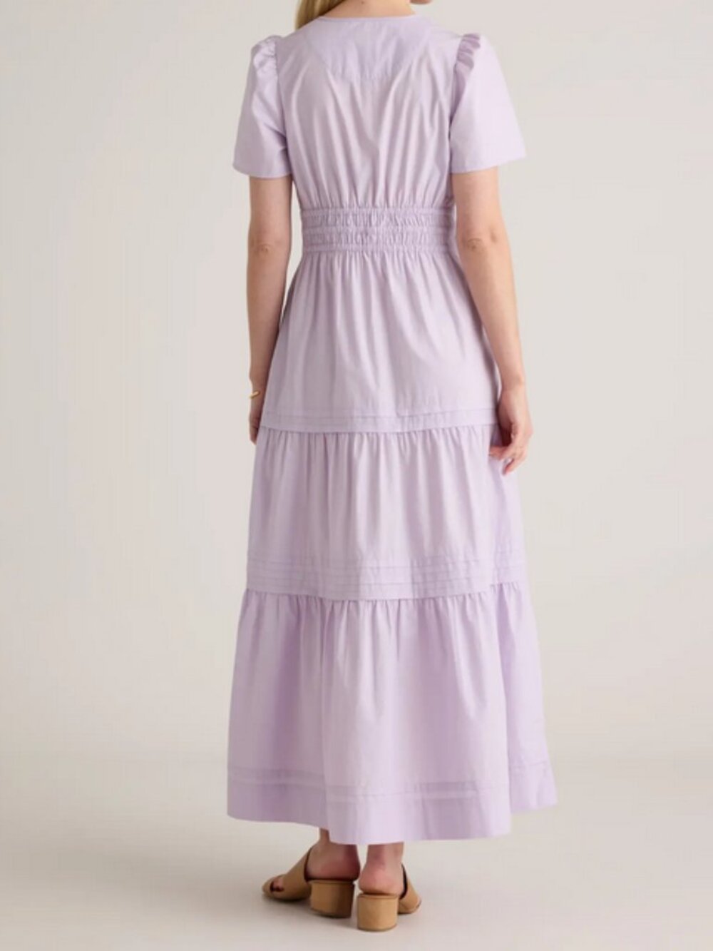 New! Quince 100% Organic Cotton Poplin Tiered Maxi Dress-Pastel Lilac Sz Small - Picture 3 of 4